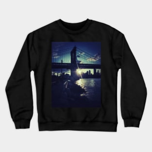 Manhattan Bridge Skyline Sun Brooklyn New York City Crewneck Sweatshirt